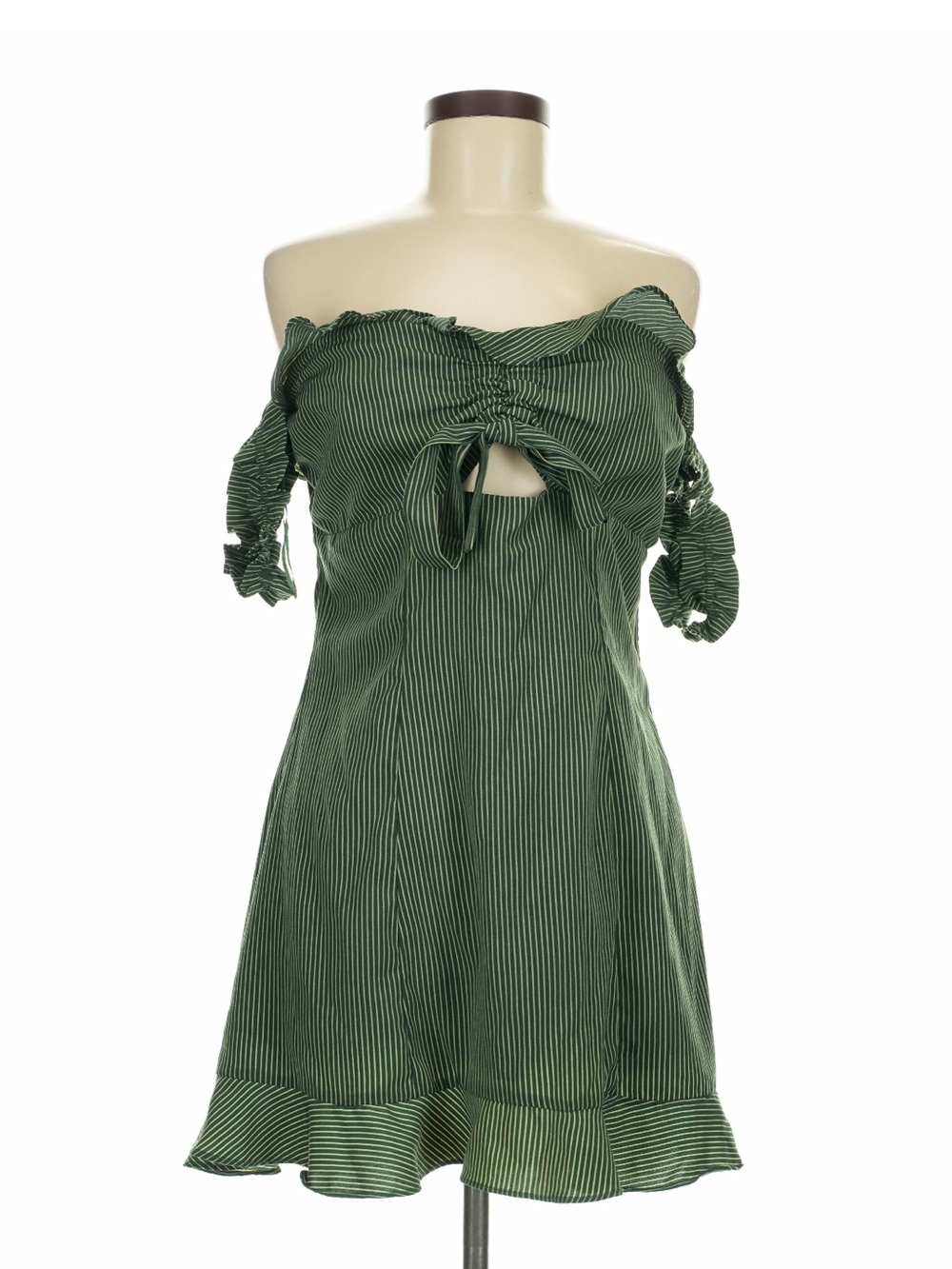 Wild Honey Emerald Green Striped Off-Shoulder Mini Dress